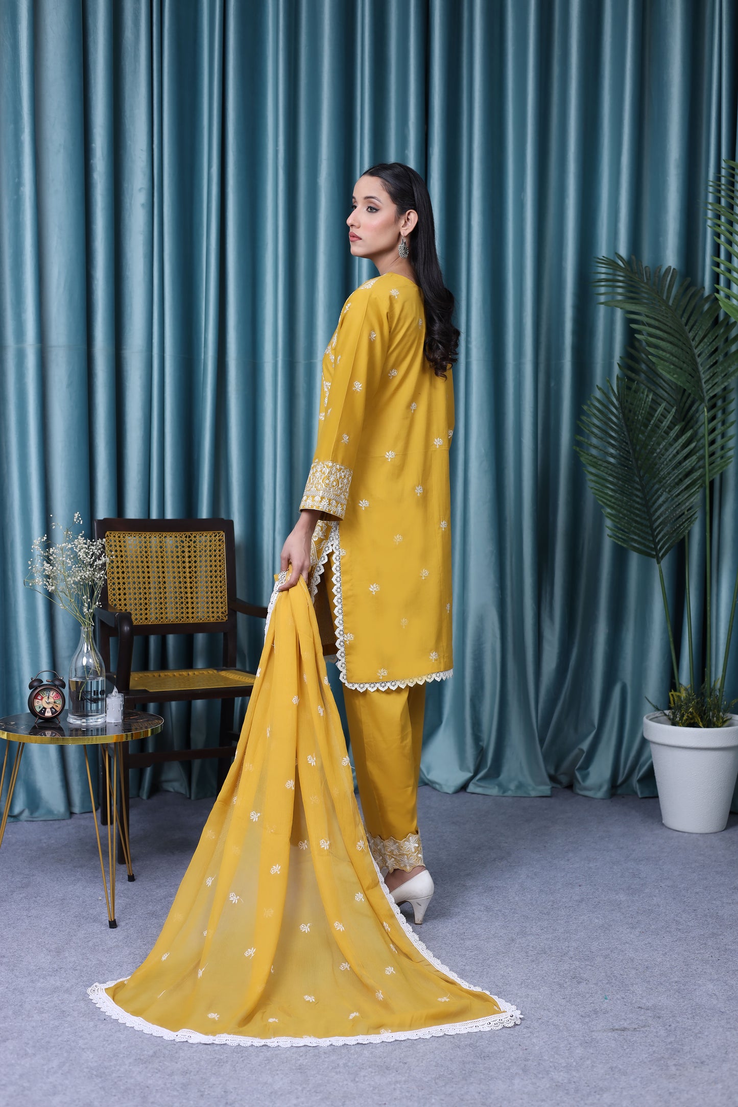 2199 – Yellow Embroidered 3-Piece Lawn Cotton Suit – Elegant Summer Wear