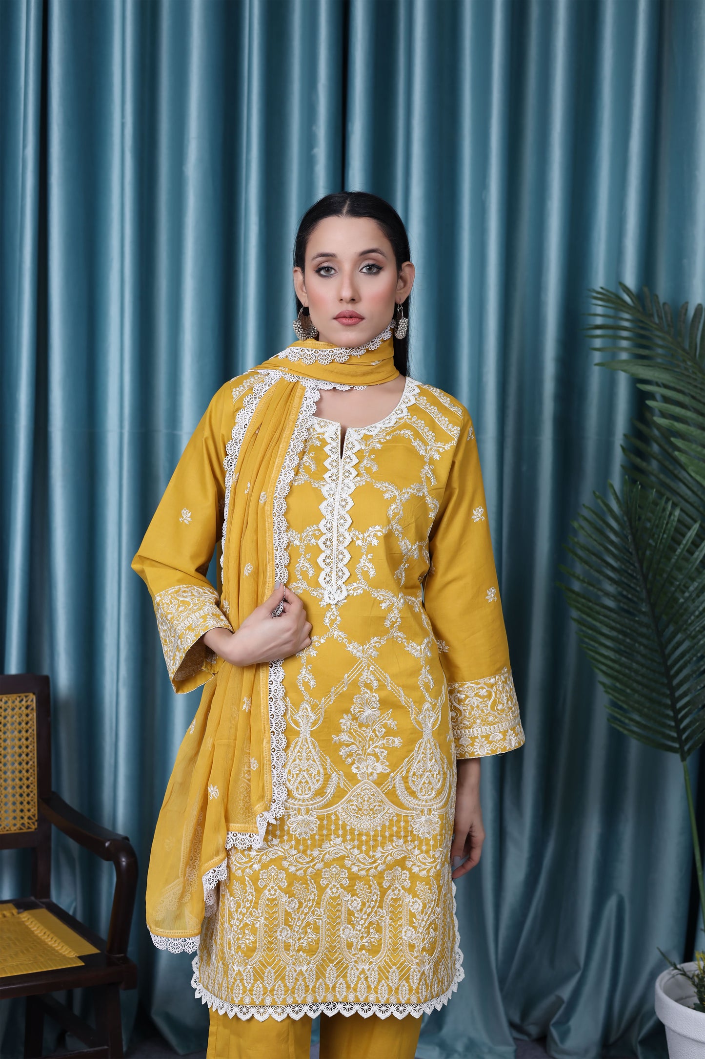 2199 – Yellow Embroidered 3-Piece Lawn Cotton Suit – Elegant Summer Wear