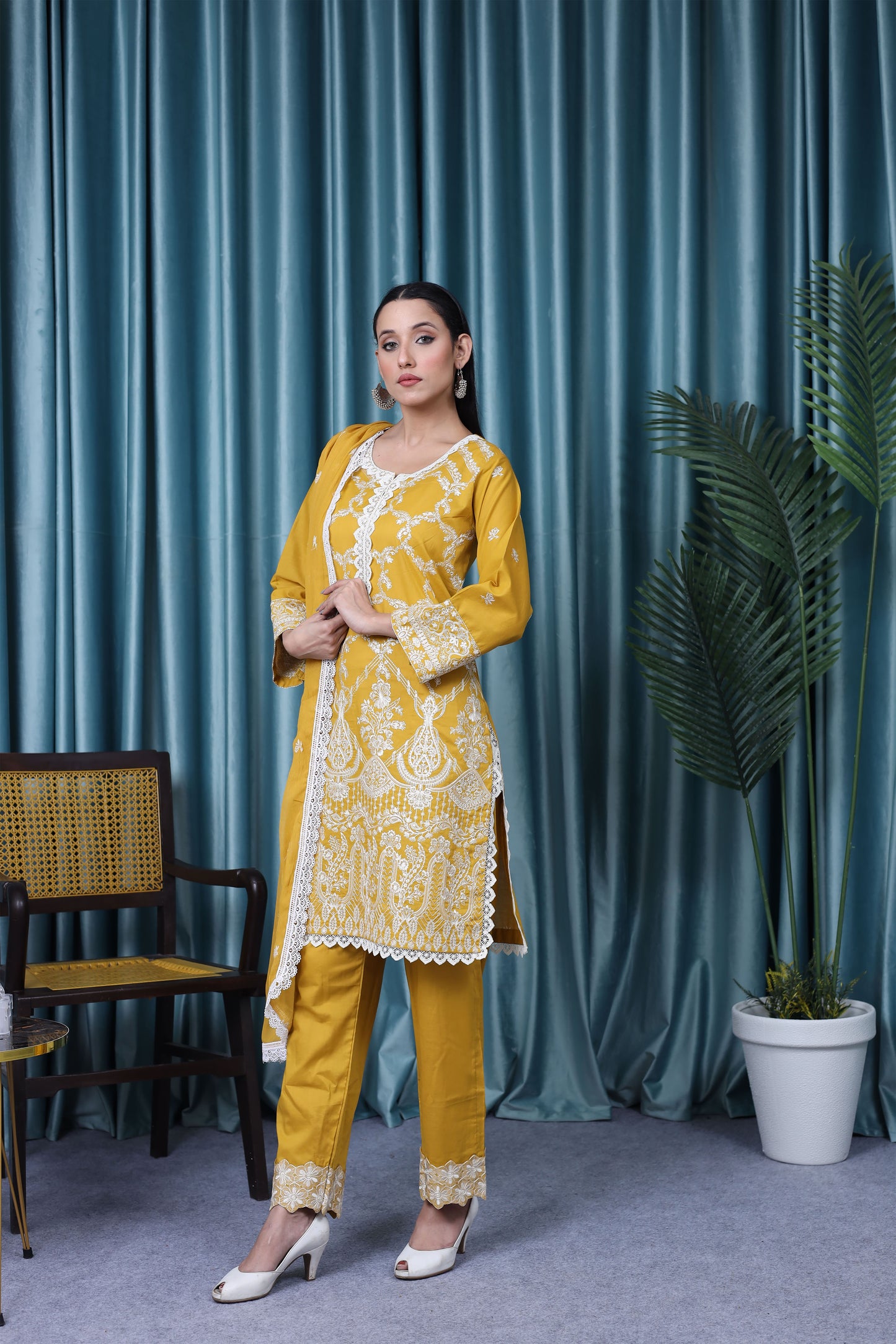 2199 – Yellow Embroidered 3-Piece Lawn Cotton Suit – Elegant Summer Wear