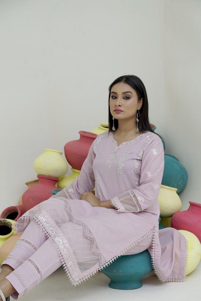 2 Piece Embroidered Lawn Cambric Suit | SS-2202-Light Pink