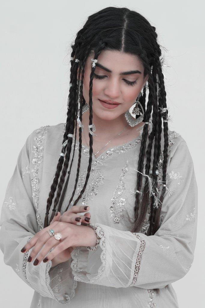 2 Piece Embroidered Lawn Cambric Suit | SS-2202-Silver Grey