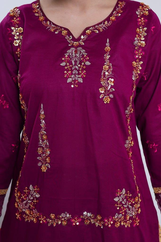 2 Piece Embroidered Lawn Cambric Suit | SS-2202-Crimson