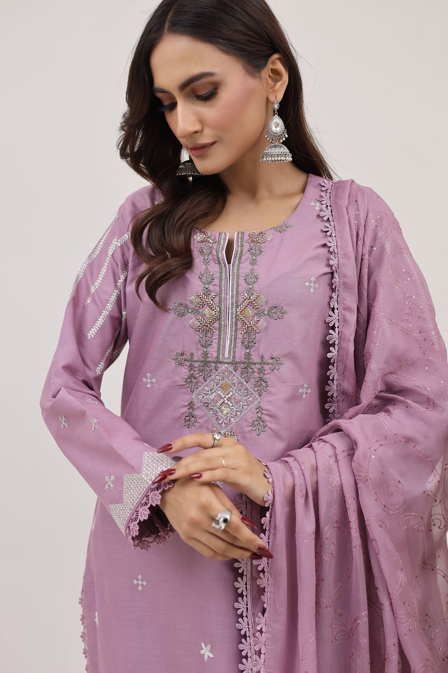 3 Piece Embroidered Lawn Cambric Suit | SS-2218-A