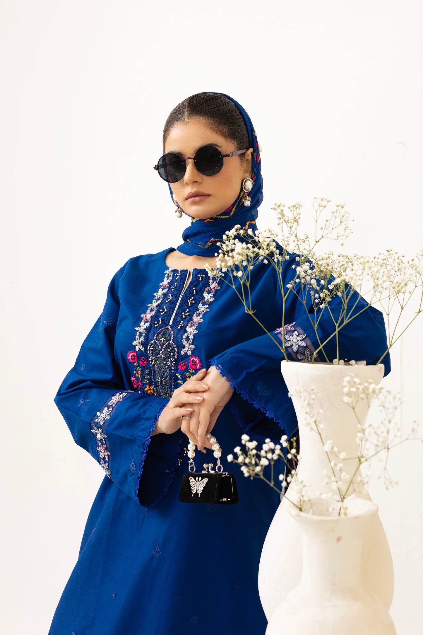 2224 – Ink Blue Embroidered 3-Piece Lawn Suit – Elegant Summer Wear
