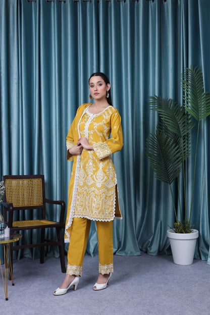 2199 – Yellow Embroidered 3-Piece Lawn Cotton Suit – Elegant Summer Wear