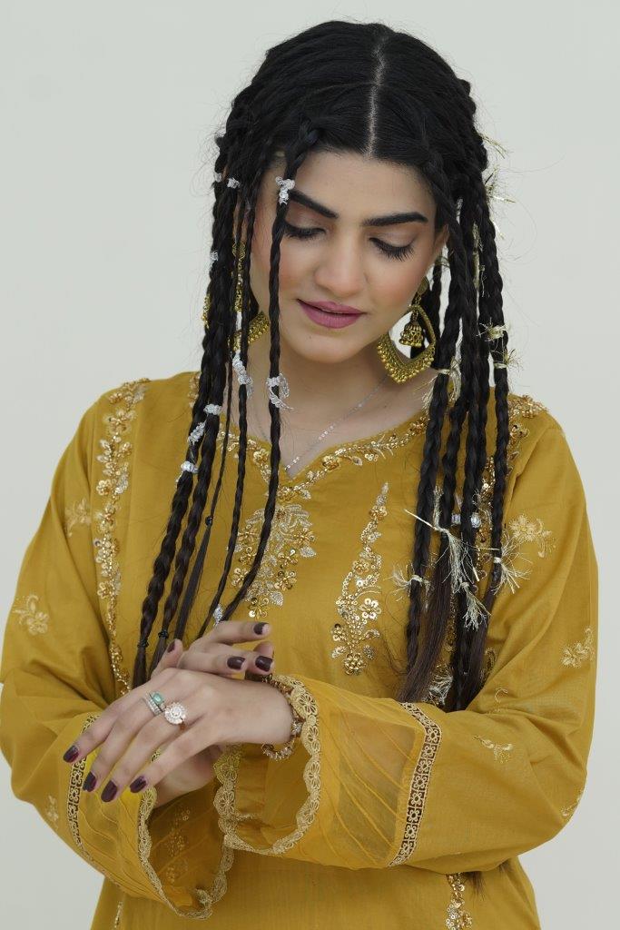2 Piece Embroidered Lawn Cambric Suit | SS-2202-Golden