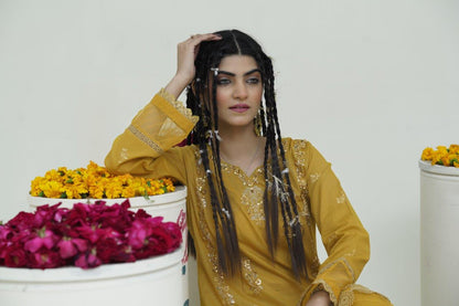 2 Piece Embroidered Lawn Cambric Suit | SS-2202-Golden