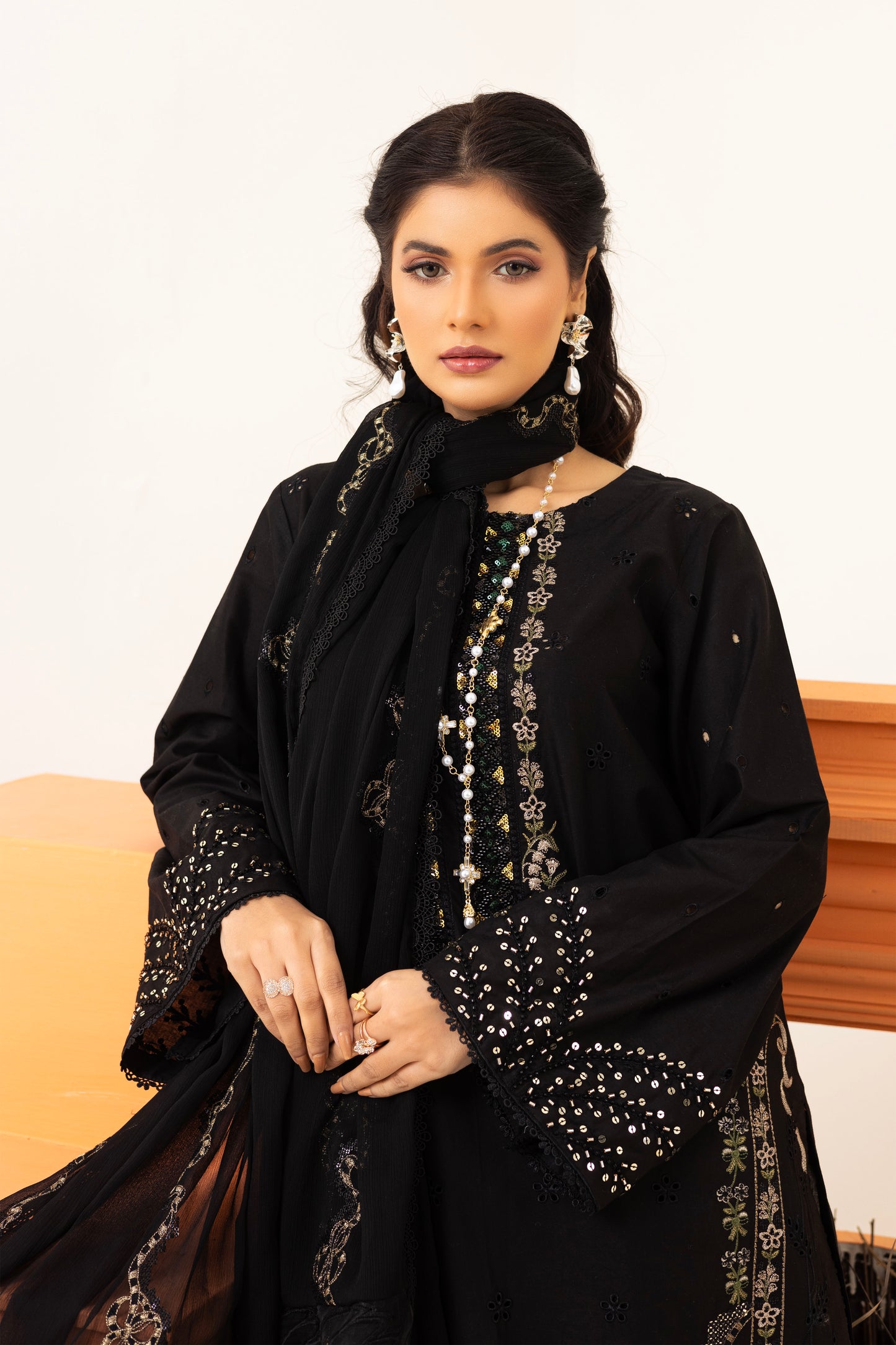 2222 – Black Embroidered 3-Piece Lawn Suit – Elegant Summer Wear