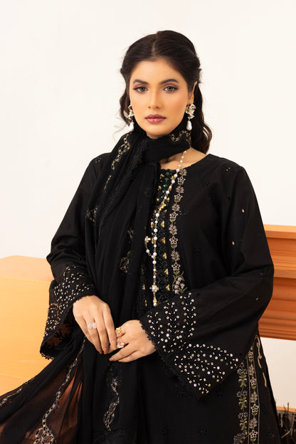 2222 – Black Embroidered 3-Piece Lawn Suit – Elegant Summer Wear
