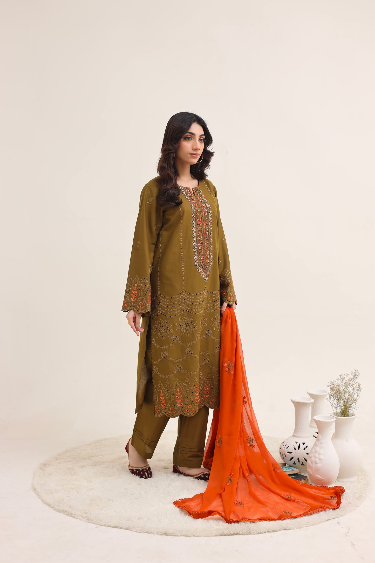 2223 – Tobacco Embroidered 3-Piece Lawn Suit – Elegant Summer Wear