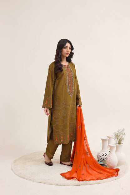 2223 – Tobacco Embroidered 3-Piece Lawn Suit – Elegant Summer Wear