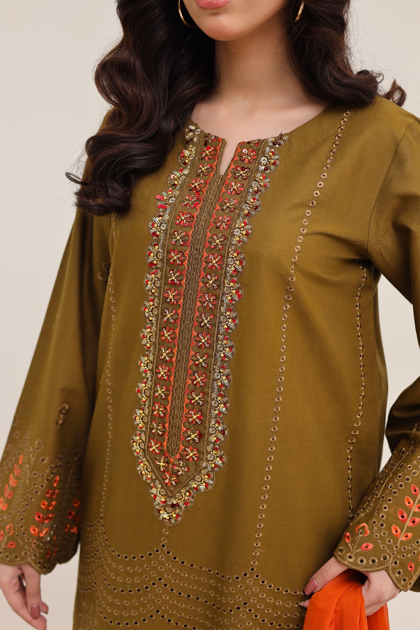 2223 – Tobacco Embroidered 3-Piece Lawn Suit – Elegant Summer Wear