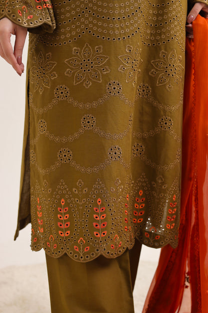 2223 – Tobacco Embroidered 3-Piece Lawn Suit – Elegant Summer Wear