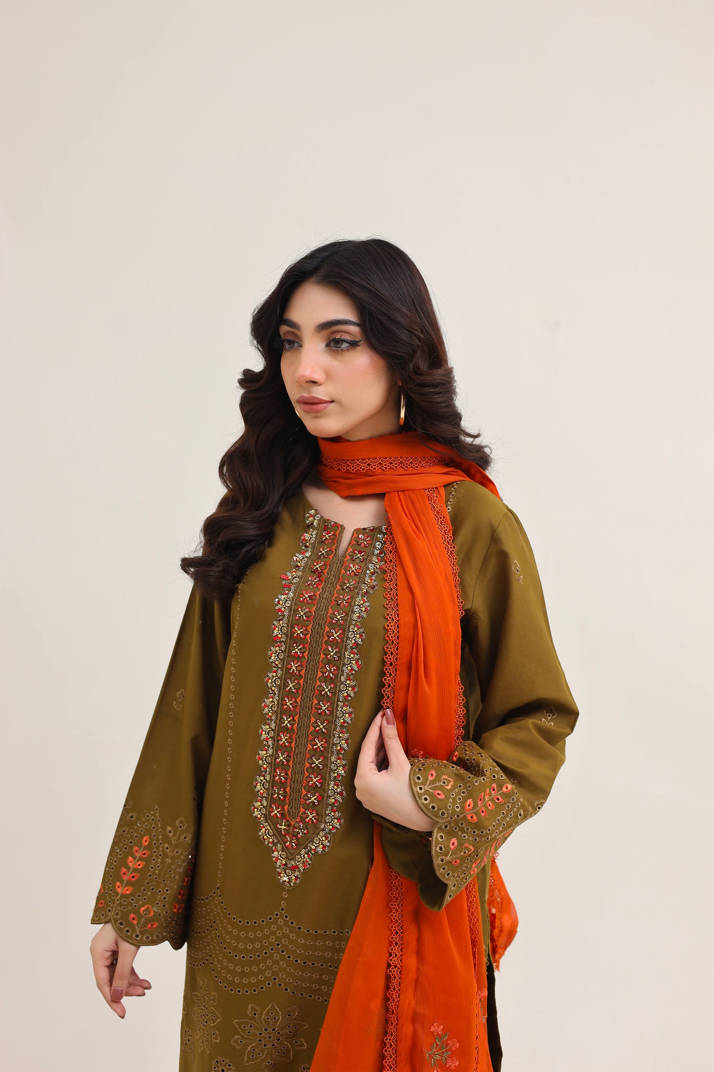 2223 – Tobacco Embroidered 3-Piece Lawn Suit – Elegant Summer Wear