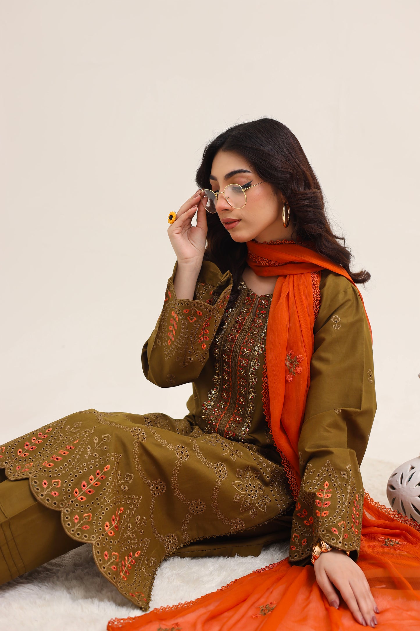 2223 – Tobacco Embroidered 3-Piece Lawn Suit – Elegant Summer Wear