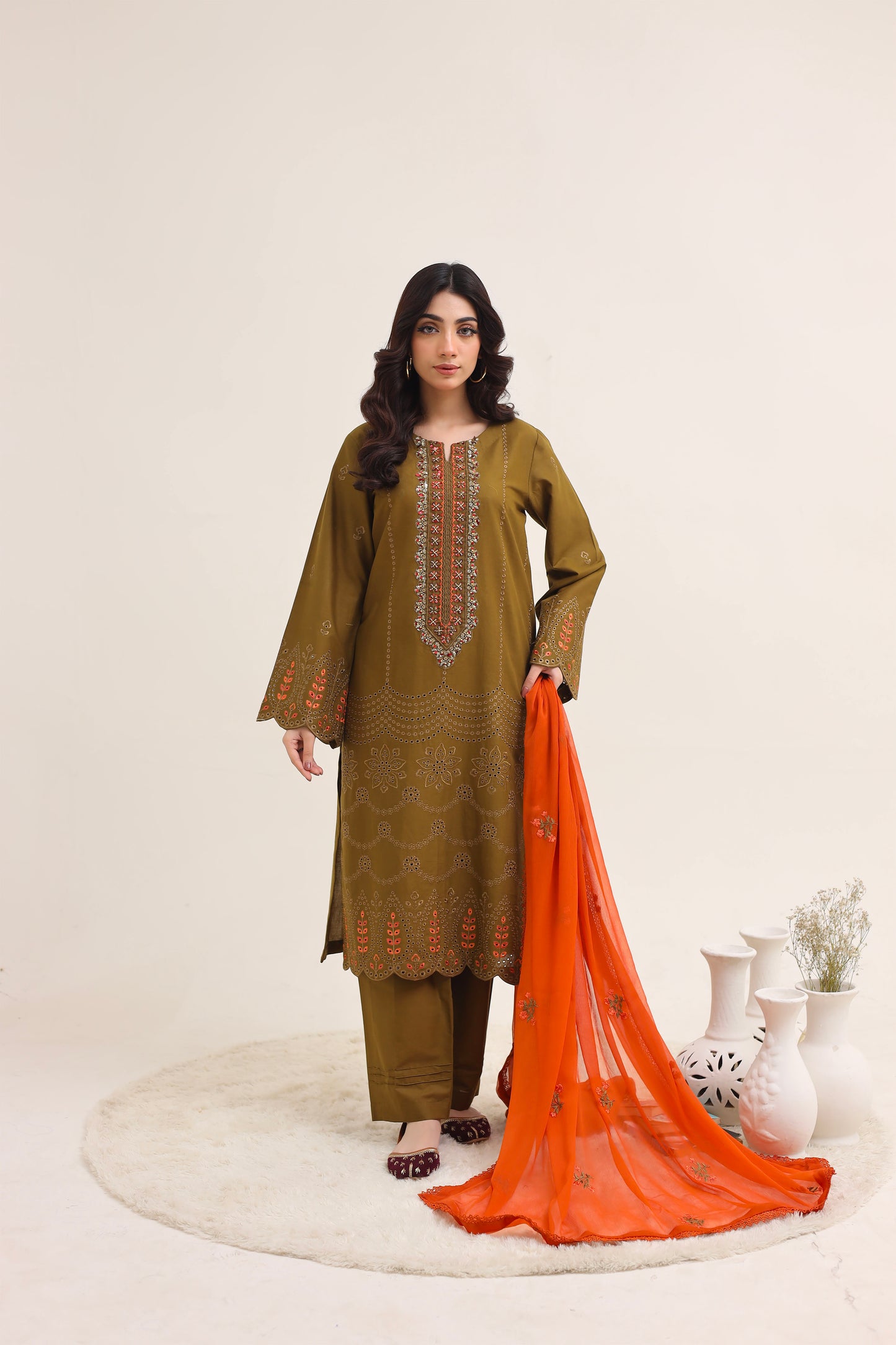 2223 – Tobacco Embroidered 3-Piece Lawn Suit – Elegant Summer Wear