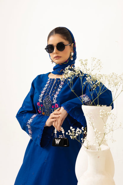 2224 – Ink Blue Embroidered 3-Piece Lawn Suit – Elegant Summer Wear