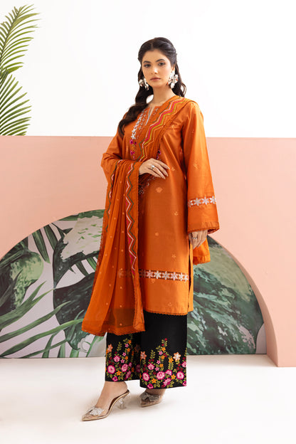 2224 – Orange Embroidered 3-Piece Lawn Suit – Elegant Summer Wear