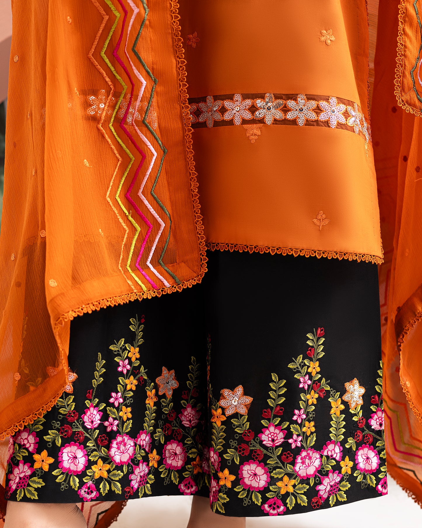 2224 – Orange Embroidered 3-Piece Lawn Suit – Elegant Summer Wear