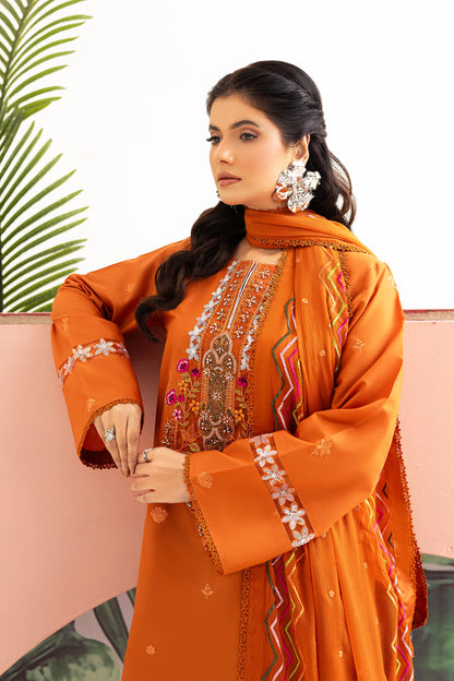 2224 – Orange Embroidered 3-Piece Lawn Suit – Elegant Summer Wear