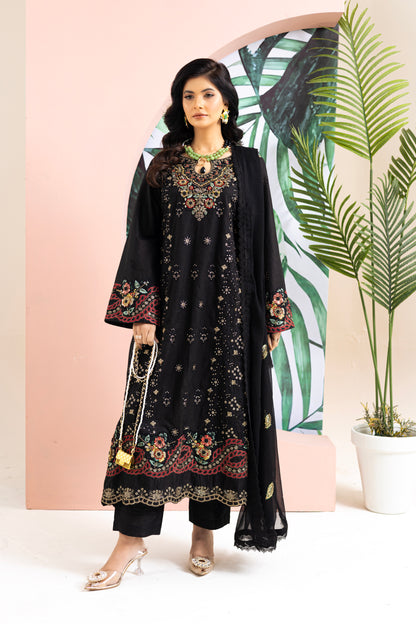 2259 – Black Embroidered 3-Piece Lawn Suit – Elegant Summer Wear