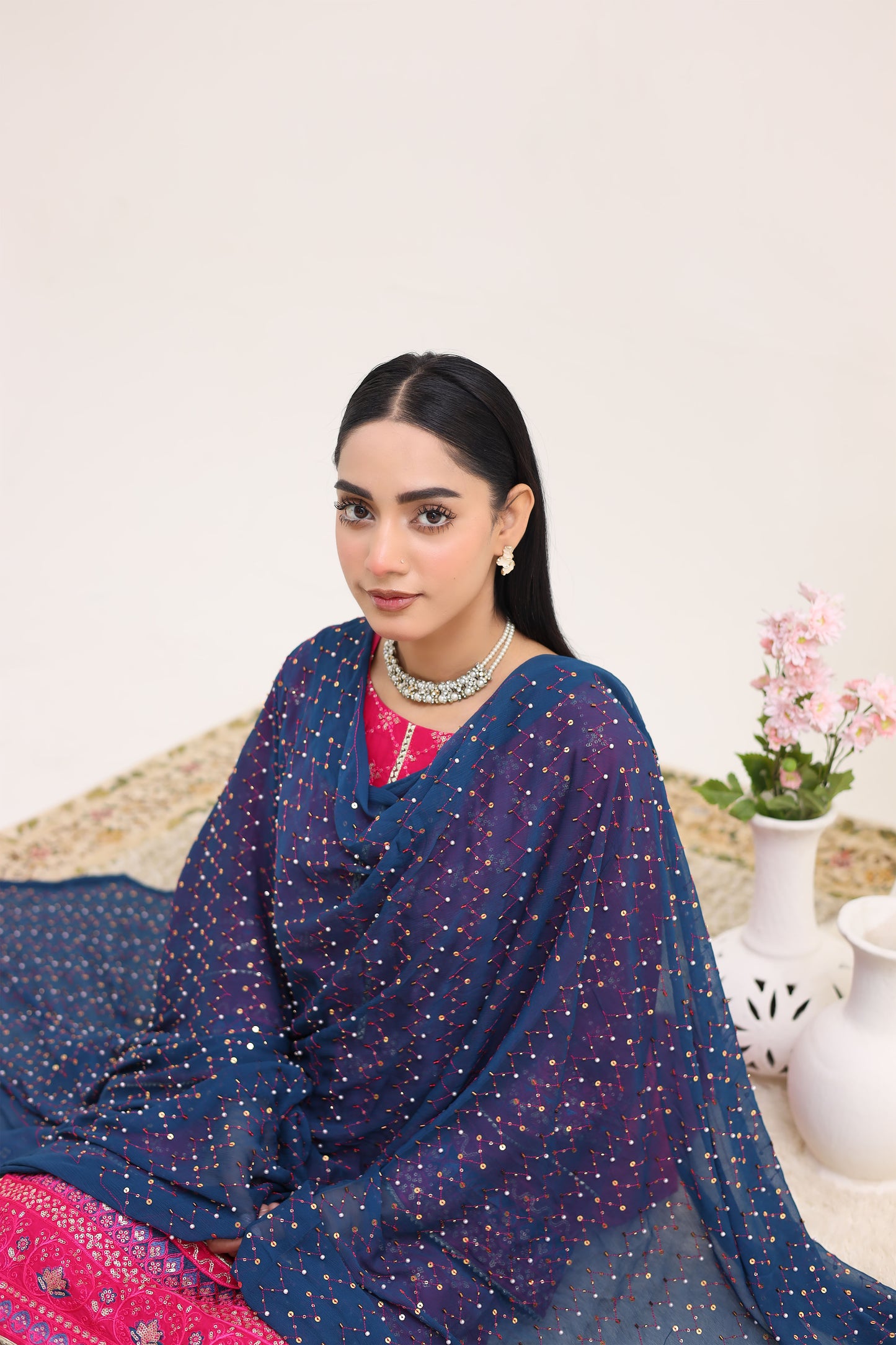 2260 – Hot Pink Embroidered 3-Piece Lawn Suit – Elegant Summer Wear