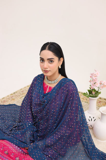 2260 – Hot Pink Embroidered 3-Piece Lawn Suit – Elegant Summer Wear